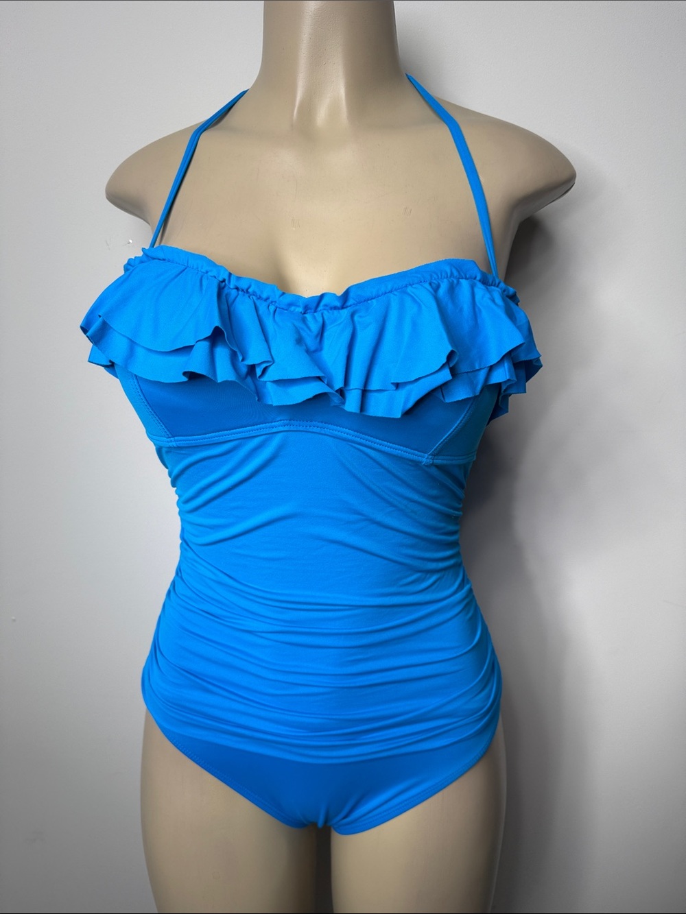 La Blanca Electric Blue Ruffle Halter One-Piece Swim